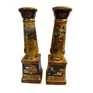 Royal Satsuma Pair Of Candlesticks Circa 1900s 9 1/2" Tall